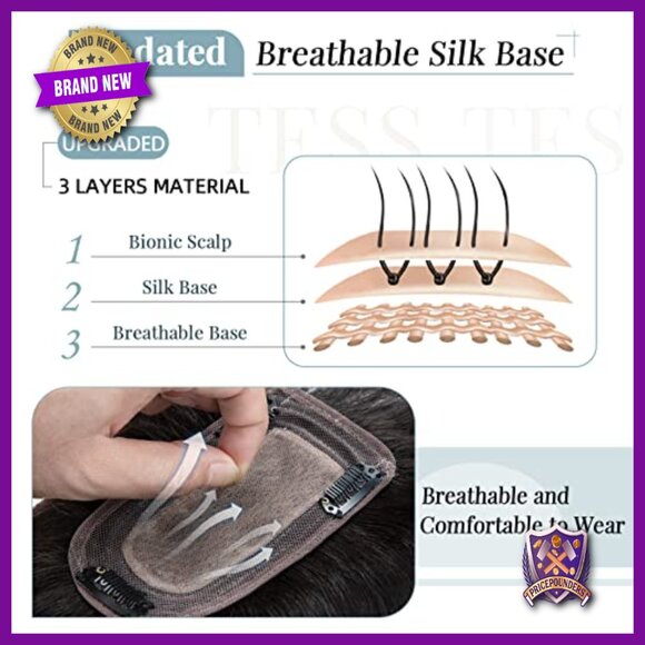 Real Human Hair Topper 150% Density Silk Base Clip-in Extension 12 Inch